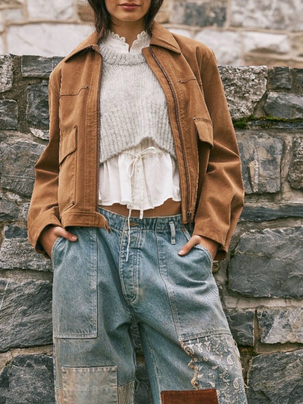 New FREE PEOPLE We The Free Blair Vegan Suede Jacket / Caramel Cafe